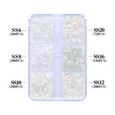 Mixed Sizes 6 Grid Box Mocha Shimmer White Glass FlatBack Rhinestones For Nail Art WholesaleRhinestone